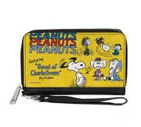 Buckle-Down Peanuts Wallet, Zip Around, Peanuts Gang Featuring Good Ol Charlie Brown Poses Yellow, Vegan Leather