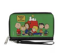 Buckle-Down Peanuts Wallet, Zip Around, Peanuts Gang Hapiness Is Being One of the Gang Pose Green, Vegan Leather, Green, 7.5"x4.5", Casual