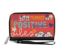 Buckle-Down Peanuts Wallet, Zip Around, Peanuts Gang Semi Positive Vibes Poses Red Blues White, Vegan Leather