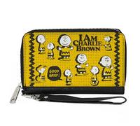 Buckle-Down Peanuts Wallet, Zip Around, Peanuts I Am Charlie Brown Poses and Zig Zag Stripe Yellows, Vegan Leather