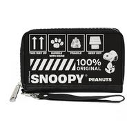 Buckle-Down Peanuts Wallet, Zip Around, Peanuts Snoopy Care Symbols 100% Original Black White, Vegan Leather