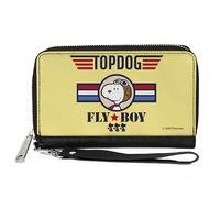 Buckle-Down Peanuts Wallet, Zip Around, Peanuts Snoopy Fly Boy Top Dog Flying Ace Yellow Blue Red, Vegan Leather