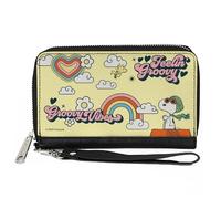 Buckle-Down Peanuts Wallet, Zip Around, Peanuts Snoopy Flying Ace and Woodstock Groovy Quotes Collage, Vegan Leather