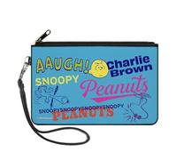 Buckle-Down Peanuts Wallet, Zip Clutch, Charlie Brown Snoopy and Woodstock Typography Collage Blue, Canvas, Blue, Large