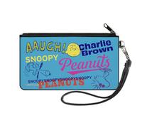 Buckle-Down Peanuts Wallet, Zip Clutch, Charlie Brown Snoopy and Woodstock Typography Collage Blue, Canvas, Blue, S, Casual