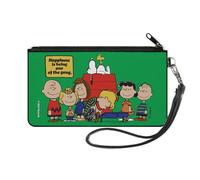 Buckle-Down Peanuts Wallet, Zip Clutch, Peanuts Gang 75th Hapiness Is Being One of the Gang Pose Green, Canvas, Multicolor, S, Casual