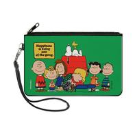 Buckle-Down Peanuts Wallet, Zip Clutch, Peanuts Gang 75th Hapiness Is Being One of the Gang Pose Green, Canvas, Multicolor, L, Casual