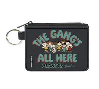 Buckle-Down Peanuts Wallet, Zip Clutch, Peanuts Gang 75th the Gangs All Here Group Pose Black Blue, Canvas, Multicolor, XS, Casual