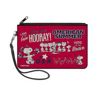 Buckle-Down Peanuts Wallet, Zip Clutch, Peanuts Gang American Summer Poses Red Blue White, Canvas, Red, Large