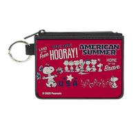 Buckle-Down Peanuts Wallet, Zip Clutch, Peanuts Gang American Summer Poses Red Blue White, Canvas, Red, XS, Casual