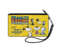 Buckle-Down Peanuts Wallet, Zip Clutch, Peanuts Gang Featuring Good Ol Charlie Brown Poses Yellow, Canvas, Yellow, Small