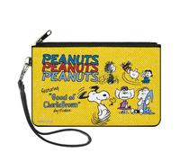 Buckle-Down Peanuts Wallet, Zip Clutch, Peanuts Gang Featuring Good Ol Charlie Brown Poses Yellow, Canvas, Yellow, L, Casual