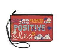 Buckle-Down Peanuts Wallet, Zip Clutch, Peanuts Gang Semi Positive Vibes Poses Red Blues White, Canvas, Red, L