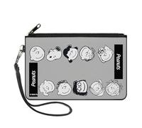 Buckle-Down Peanuts Wallet, Zip Clutch, Peanuts Gang Ten Character Faces Gray Black White, Canvas, Grey, L, Casual