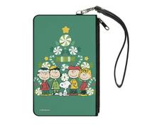 Buckle-Down Peanuts Wallet, Zip Clutch, Peanuts Holiday Christmas Tree Group Pose Greens, Canvas, Multicolor, L, Casual