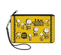 Buckle-Down Peanuts Wallet, Zip Clutch, Peanuts I Am Charlie Brown Poses and Zig Zag Stripe Yellows, Canvas, Yellow, Large