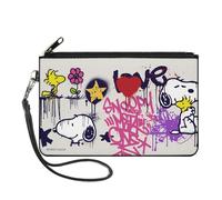 Buckle-Down Peanuts Wallet, Zip Clutch, Peanuts Snoopy and Woodstock Graffiti Collage Multi Color, Canvas