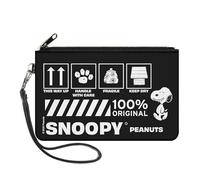 Buckle-Down Peanuts Wallet, Zip Clutch, Peanuts Snoopy Care Symbols 100% Original Black White, Canvas