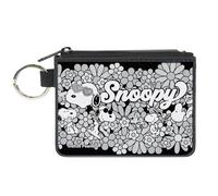 Buckle-Down Peanuts Wallet, Zip Clutch, Snoopy Poses and Daisy Flowers Collage Black Grays White, Canvas, Grey, XS, Casual