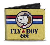 Buckle-Down Peanuts Worldwide LLC Wallet, Bifold, Peanuts Snoopy Fly Boy top Dog Flying Ace Yellow Blue Red, Vegan Leather