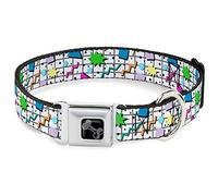 Buckle-Down Pet Collar, Dog Collar Metal Seatbelt Buckle, 90s Nineties Grid Pattern Vibrant Gray Multi Color, 13 to 17 Inches 1.5 Inch Wide