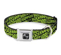 Buckle-Down Pet Collar, Dog Collar Metal Seatbelt Buckle, Boo Text Skull and Crossbones Black Green, 11 to 16.5 Inches 1.0 Inch Wide