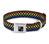 Buckle-Down Pet Collar, Dog Collar Metal Seatbelt Buckle, Checker Black Rainbow Multi Color, 13 to 17 Inches 1.5 Inch Wide