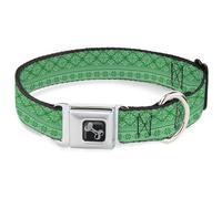 Buckle-Down Pet Collar, Dog Collar Metal Seatbelt Buckle, Christmas Holiday Fair Isle Stitch Pattern Greens, 13 to 17 Inches 1.5 Inch Wide