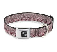 Buckle-Down Pet Collar, Dog Collar Metal Seatbelt Buckle, Christmas Holiday Fair Isle Stitch Pattern White Red, 13 to 17 Inches 1.5 Inch Wide