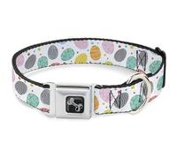 Buckle-Down Pet Collar, Dog Collar Metal Seatbelt Buckle, Easter Eggs Decorated Eggs Scattered White Multi Color, 9.5 to 13 Inches 1.0 Inch Wide