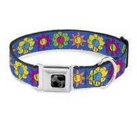 Buckle-Down Pet Collar, Dog Collar Metal Seatbelt Buckle, Funky Flower Drip Blue Multi Color, 15 to 24 Inches 1.0 Inch Wide