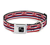 Buckle-Down Pet Collar, Dog Collar Metal Seatbelt Buckle, Hawaii Flag Continuous Repeat, 16 to 23 Inches 1.5 Inch Wide