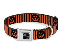 Buckle-Down Pet Collar, Dog Collar Metal Seatbelt Buckle, Jack O Lantern Pumpkin Stripe Orange Black, 11 to 16.5 Inches 1.0 Inch Wide