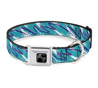 Buckle-Down Pet Collar, Dog Collar Metal Seatbelt Buckle, Jazzy Wave Scribble White Teal Purple, 9.5 to 13 Inches 1.0 Inch Wide