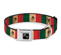 Buckle-Down Pet Collar, Dog Collar Metal Seatbelt Buckle, Mexico Flag Continuous Vintage, 13 to 17 Inches 1.5 Inch Wide