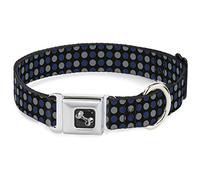Buckle-Down Pet Collar, Dog Collar Metal Seatbelt Buckle, Mini Polka Dots Black Blue Gray, 16 to 23 Inches 1.5 Inch Wide