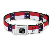 Buckle-Down Pet Collar, Dog Collar Metal Seatbelt Buckle, North Carolina Flag Continuous Repeat, 9.5 to 13 Inches 1.0 Inch Wide