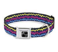 Buckle-Down Pet Collar, Dog Collar Metal Seatbelt Buckle, Scribble Zig Zag Stripe Navy Multi Color, 16 to 23 Inches 1.5 Inch Wide