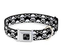 Buckle-Down Pet Collar, Dog Collar Metal Seatbelt Buckle, Skull Cross Bones Staggered Black White, 13 to 17 Inches 1.5 Inch Wide