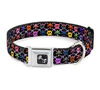 Buckle-Down Pet Collar, Dog Collar Metal Seatbelt Buckle, Skull Fleur De Lis Black Multi Color, 13 to 17 Inches 1.5 Inch Wide