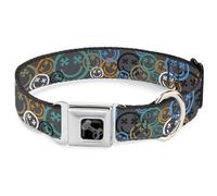 Buckle-Down Pet Collar, Dog Collar Metal Seatbelt Buckle, Smiley Face Crossbones Stacked Gray Multi Color, 16 to 23 Inches 1.5 Inch Wide