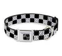 Buckle-Down Pet Collar, Dog Collar Metal Seatbelt Buckle, Smiley Sad Face Checker Black White, 13 to 17 Inches 1.5 Inch Wide