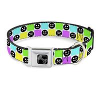 Buckle-Down Pet Collar, Dog Collar Metal Seatbelt Buckle, Smiley Sad Face Checker Multi Color White, 20 to 31 Inches 1.5 Inch Wide