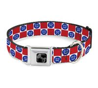 Buckle-Down Pet Collar, Dog Collar Metal Seatbelt Buckle, Smiley Sad Face Checker Red White Blue, 13 to 17 Inches 1.5 Inch Wide