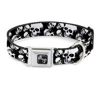 Buckle-Down Pet Collar, Dog Collar Metal Seatbelt Buckle, Smiling Vivid Skulls Black White Grays, 9.5 to 13 Inches 1.0 Inch Wide