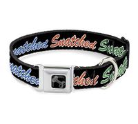 Buckle-Down Pet Collar, Dog Collar Metal Seatbelt Buckle, Snatched Script Black Multi Color, 16 to 23 Inches 1.5 Inch Wide