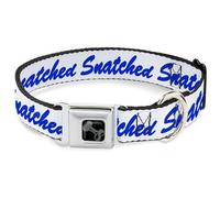 Buckle-Down Pet Collar, Dog Collar Metal Seatbelt Buckle, Snatched Script White Blue, 13 to 17 Inches 1.5 Inch Wide