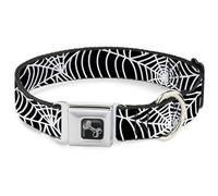 Buckle-Down Pet Collar, Dog Collar Metal Seatbelt Buckle, Spider Webs Black White, 20 to 31 Inches 1.5 Inch Wide