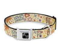 Buckle-Down Pet Collar, Dog Collar Metal Seatbelt Buckle, Summer Harmony Collage Beige Multi Color, 20 to 31 Inches 1.5 Inch Wide