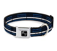 Buckle-Down Pet Collar, Dog Collar Metal Seatbelt Buckle, Thin White Line Flag Weathered Black Blue White, 13 to 17 Inches 1.5 Inch Wide